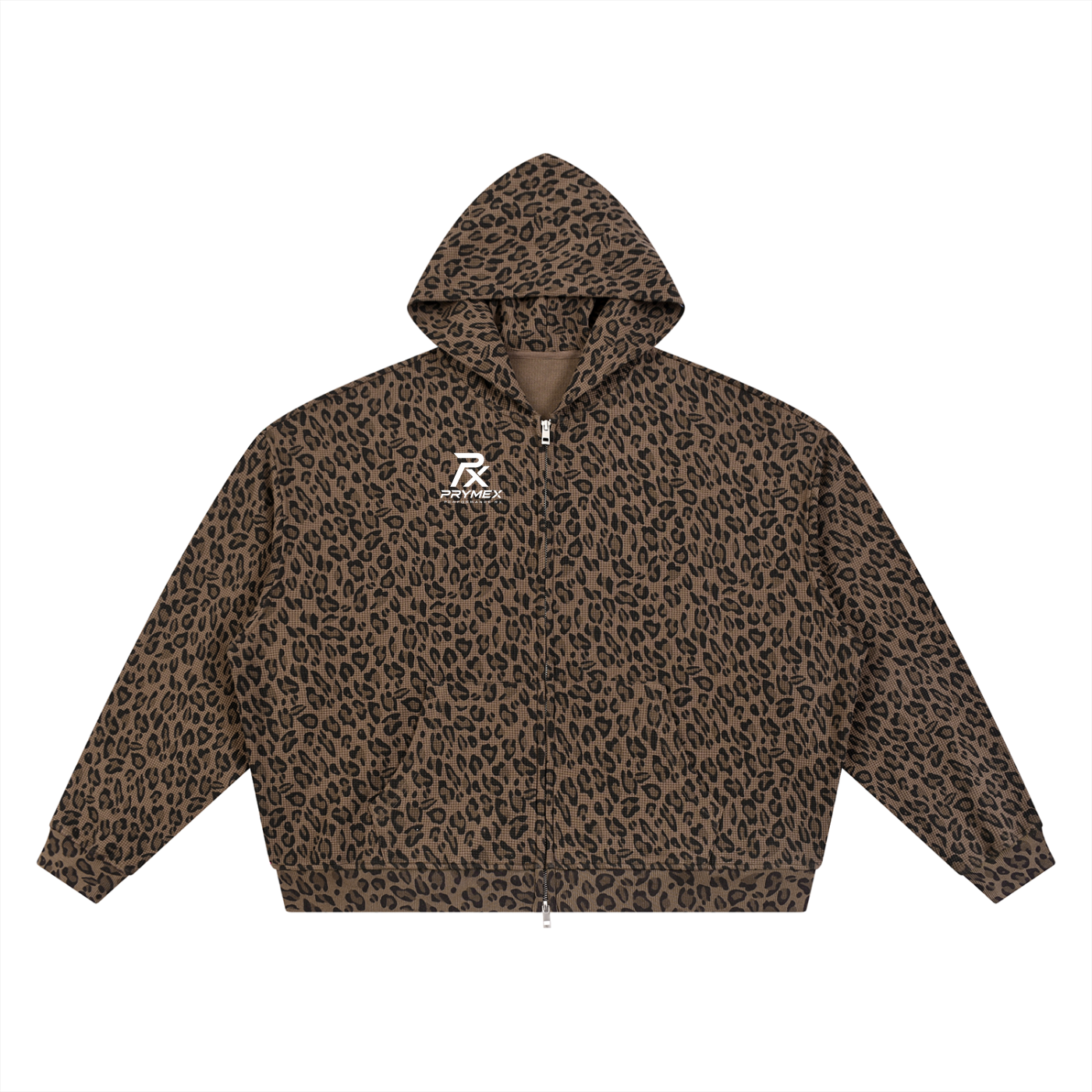 Unisex Leopard Print Waffle Full Zip Hoodie